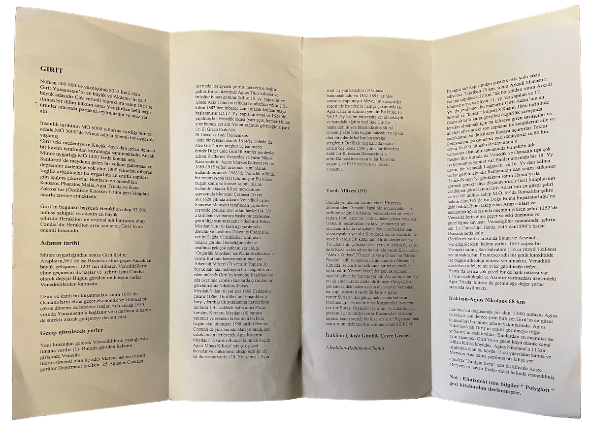 Girit'e dair bir turizm broşürü fotoğrafı
